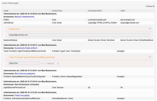 SysConfig History – Werte anzeigen OTRS Add-on SysConfig History Werte anzeigen