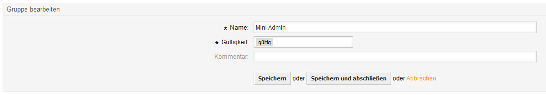 Screenshot: Gruppe für Mini Admin einrichten