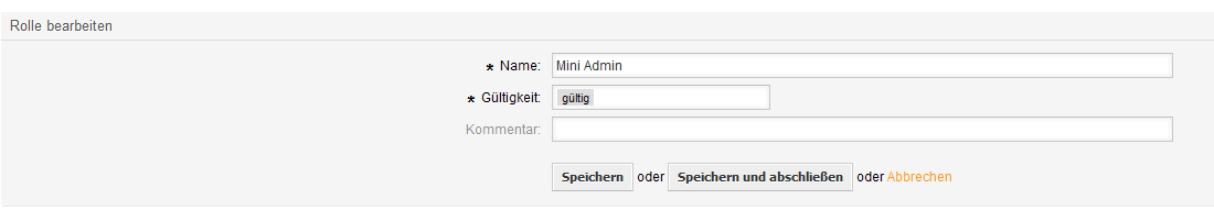 Screenshot: Rolle für Mini Admin einrichten