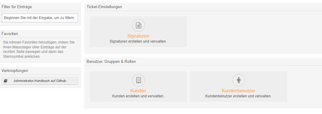 Screenshot: Modul Signaturen in der Oberfläche für Mini Admins eingerichtet