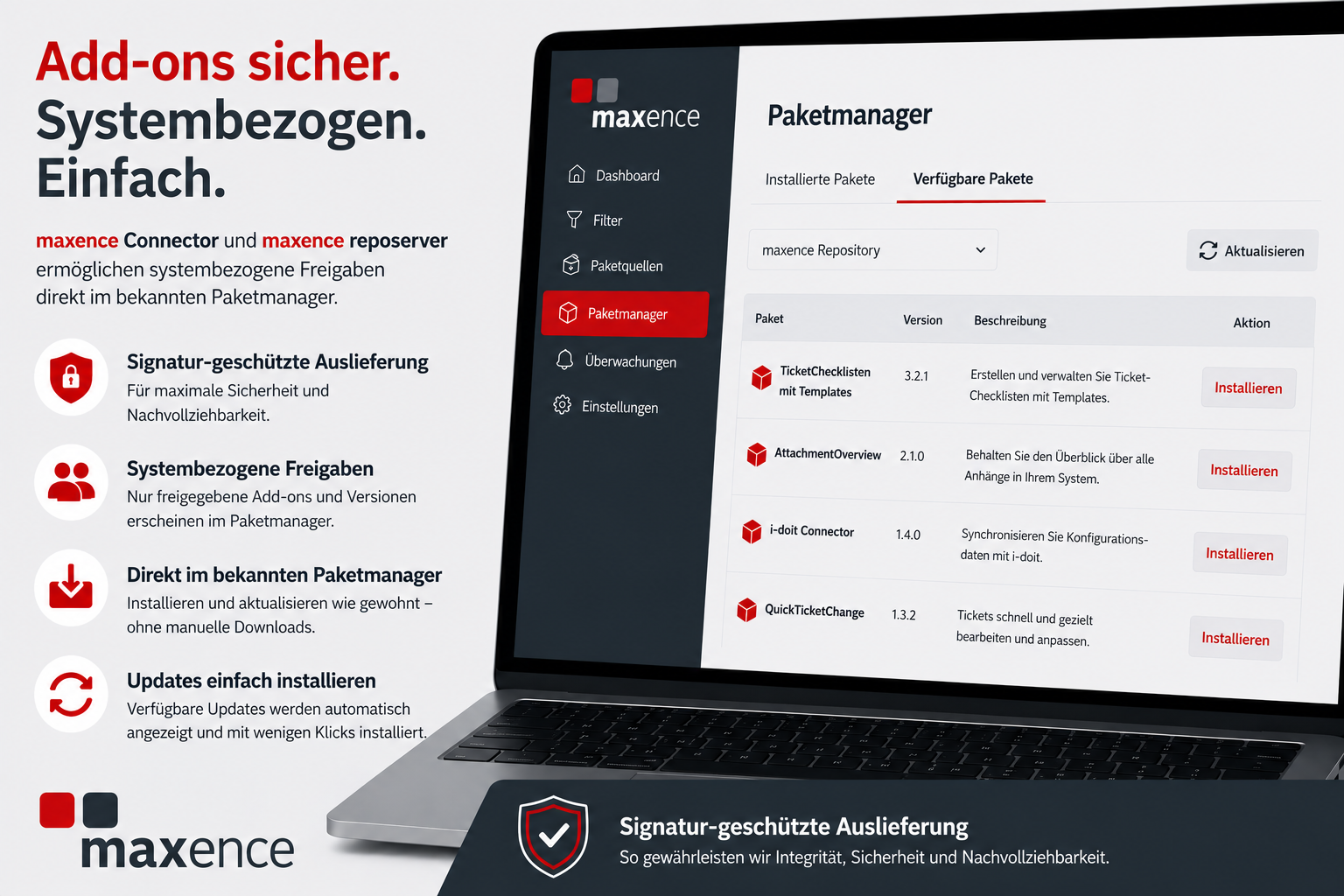 Signatur-geschützte Add-ons über den Paketmanager
